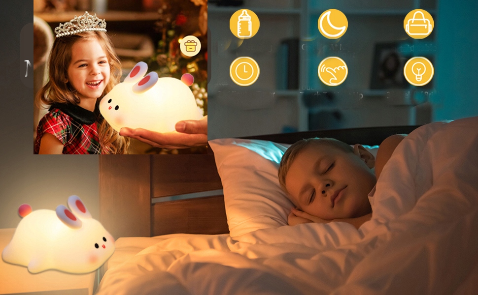 LAMPKA NOCNA DLA DZIECI AKUMULATOR KRÓLICZEK UROCZA LAMPKA Z 3 JASNOŚCIAMI Materiał dominujący guma
