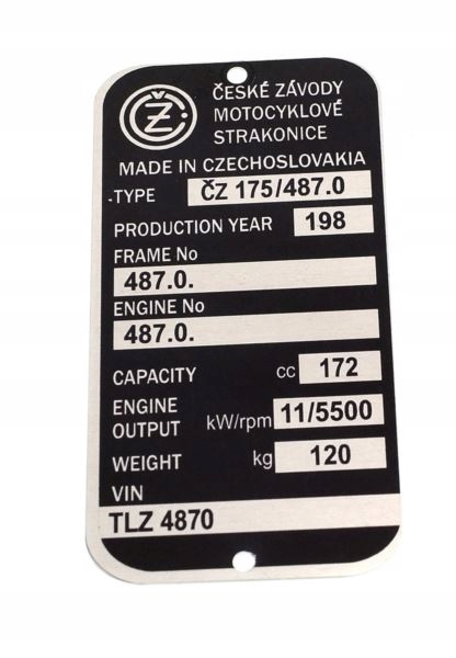 

Tabliczka znamionowa Cz 175 487.0