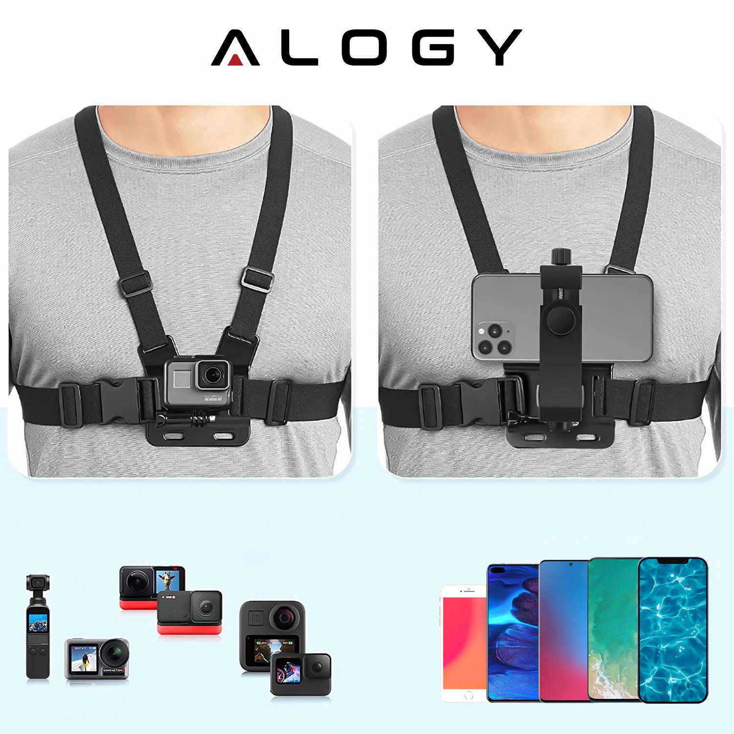 SZELKI UCHWYT KLATKĘ CHEST MOUNT NA TELEFON GOPRO Waga produktu z opakowaniem jednostkowym 0.1 kg