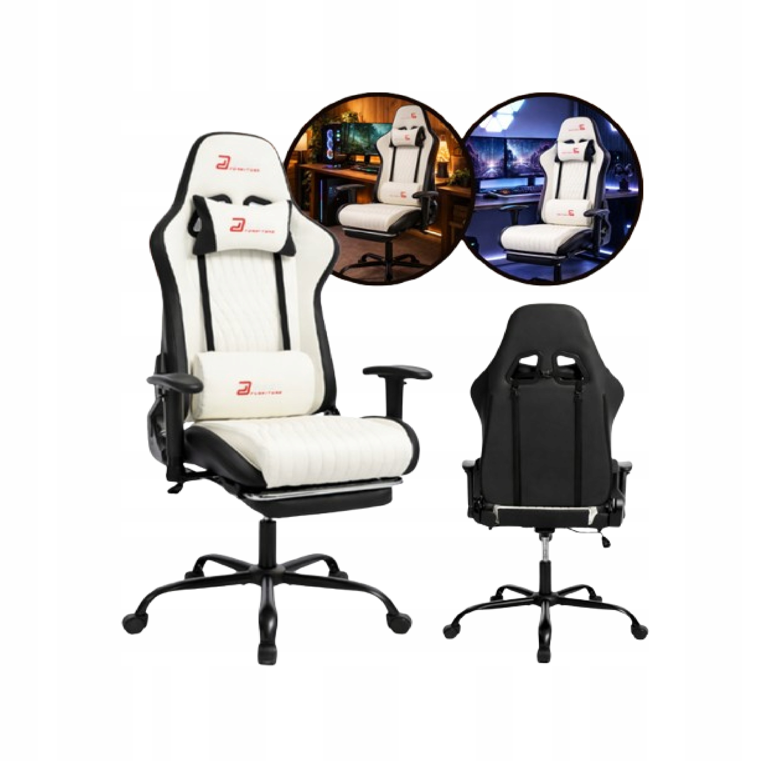 Fotel Gamingowy Biały Dla Gracza Regulowana Wysokość Meble Gamingowe