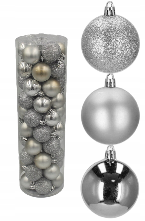 

Bombki plastikowe 4cm 50szt Srebrny