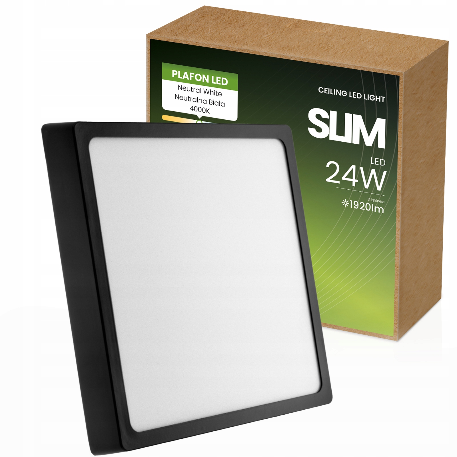 Panel LED 24W PLAFON NATYNKOWY KWADRAT MOCNY LAMPA SUFITOWA OPRAWA ŚCIENNA