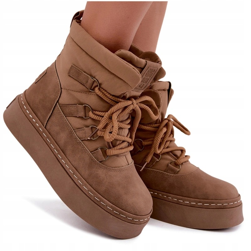 Sněhule Big Star Se Zavazováním Na Platformě Teplé UU274190 Camel 38