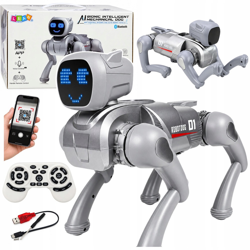 Pes Robot Ai Dálkově ovládaný Rc Bluetooth Aplikace Programovatelný Stříbrný