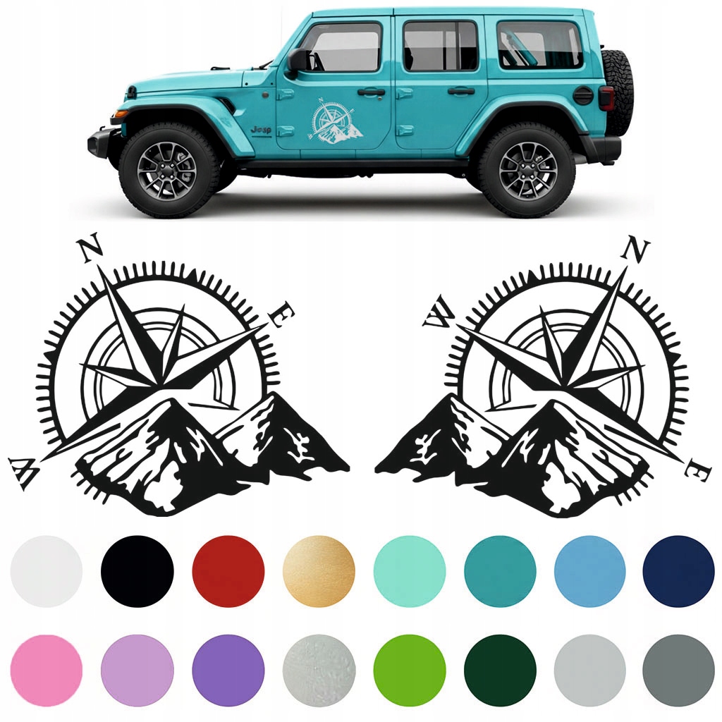 Naklejka na auto Kompas 4x4 Offroad Góry Róża Wiatrów 45 x 38 cm 2szt