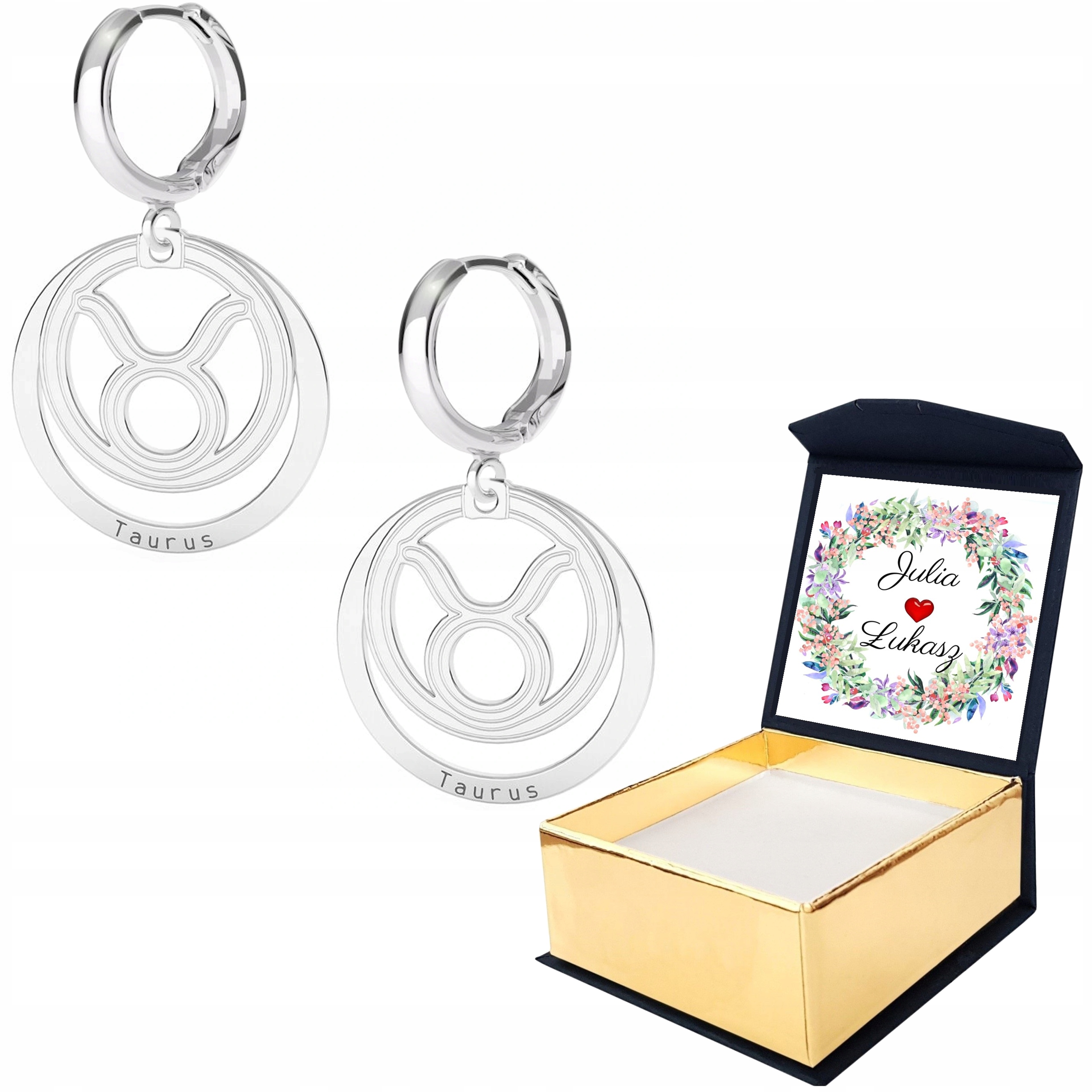 Stříbrné náušnice Znamení Zvěrokruhu Býk Vlastní Potisk