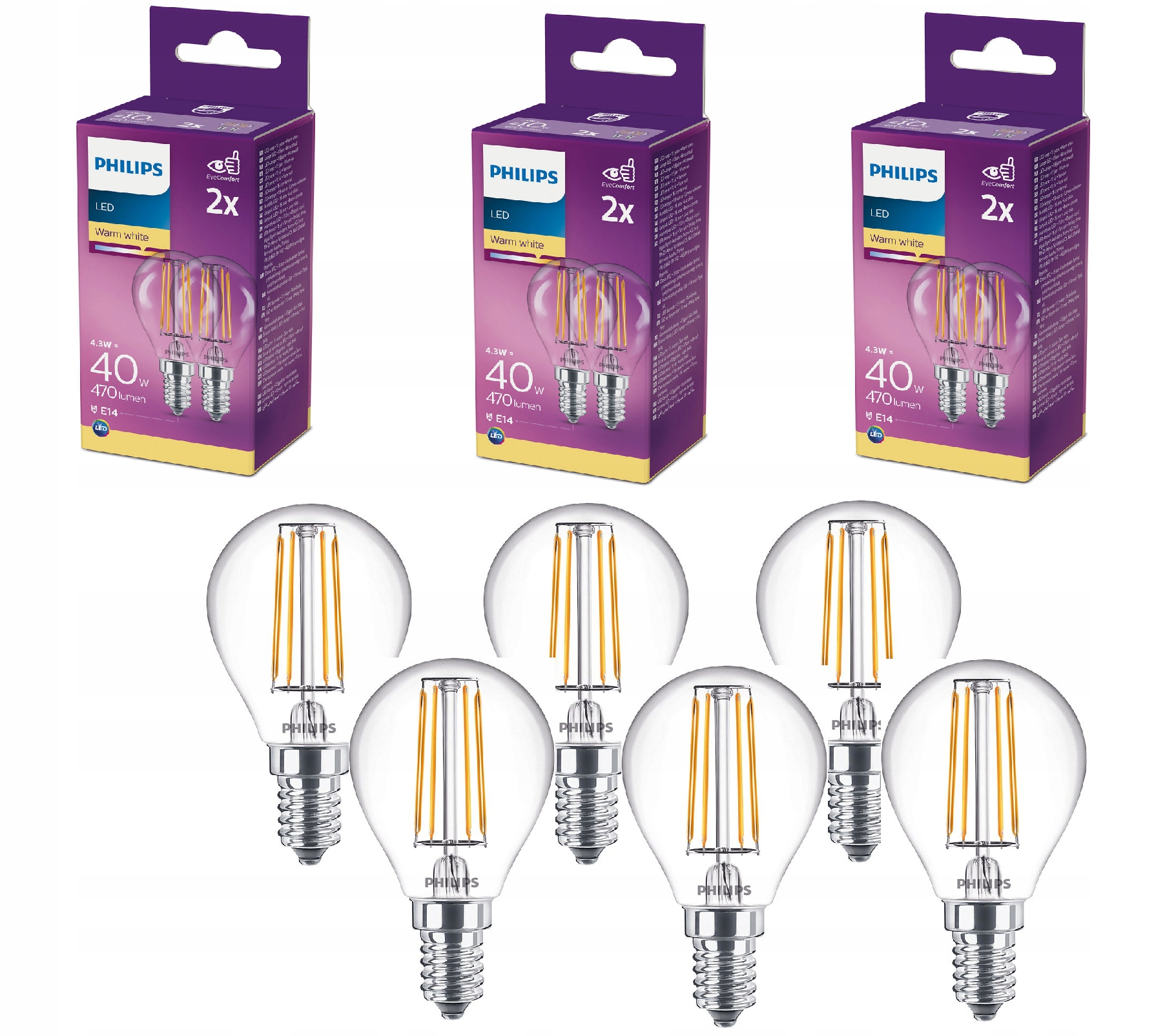 

6x Żarówka E14 Philips Led 4W 40W Filament Retro