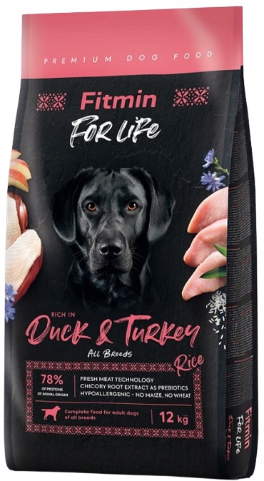 FITMIN DOG FOR LIFE sucha karma dla psa KACZKA I INDYK 12 kg