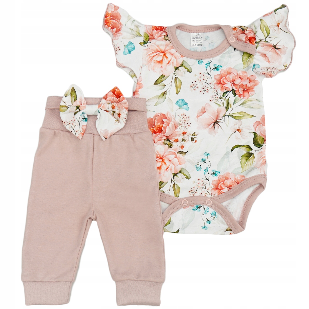 

Komplet body spodnie z kokardą kwiaty r.74 w422