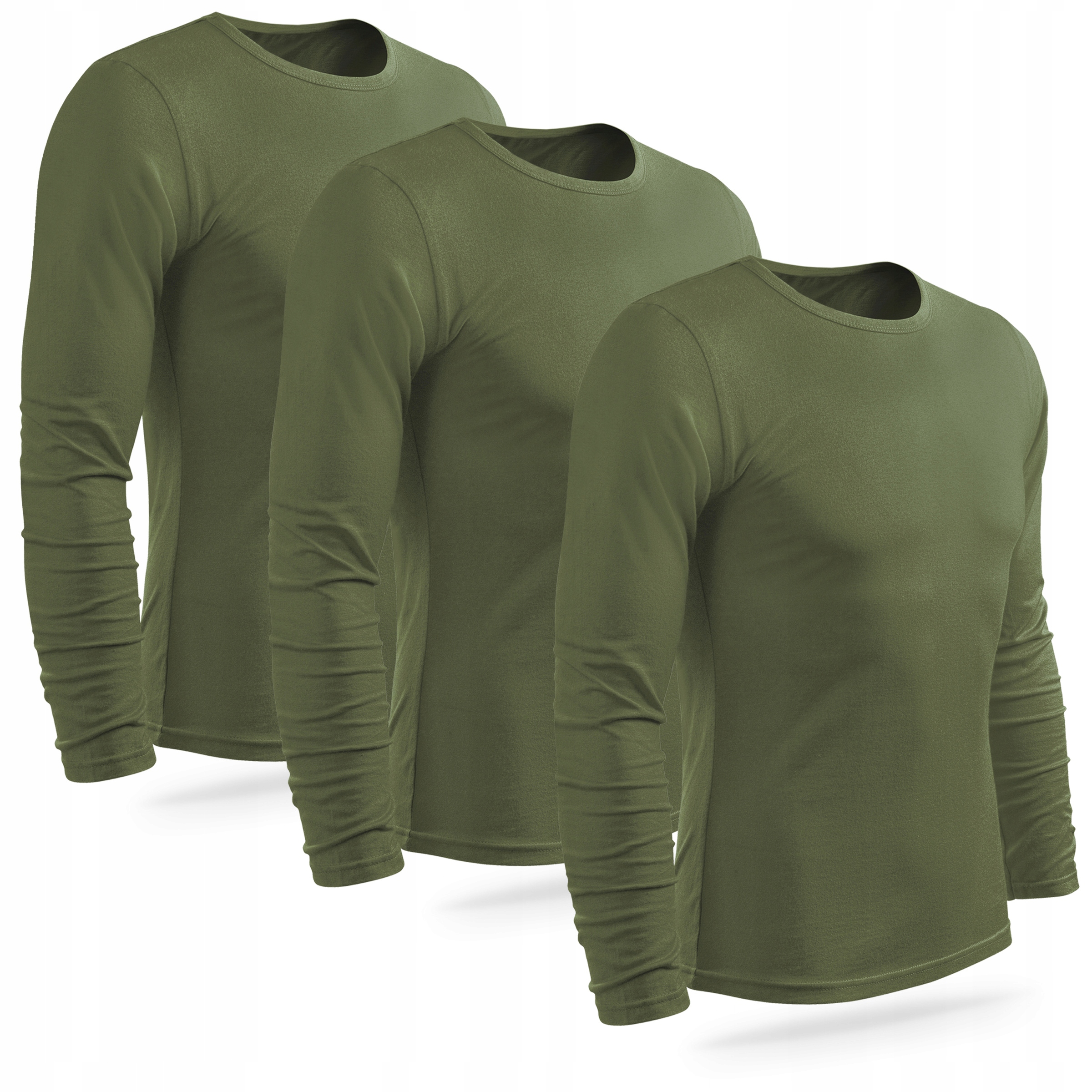 Sada 3 kusů bavlněných outdoorových triček s dlouhým rukávem khaki S
