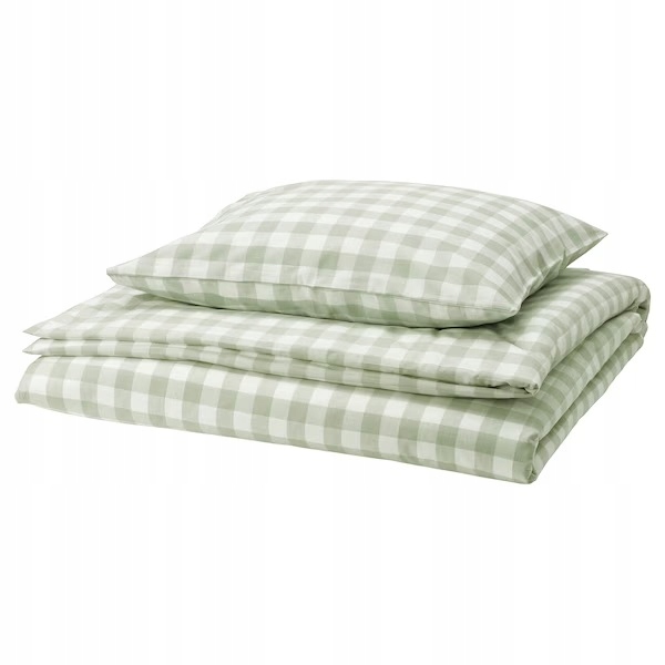 Ikea Ektandvinge Komp. povlečení 150x200 50x60cm šedozelené s bílou kostkou