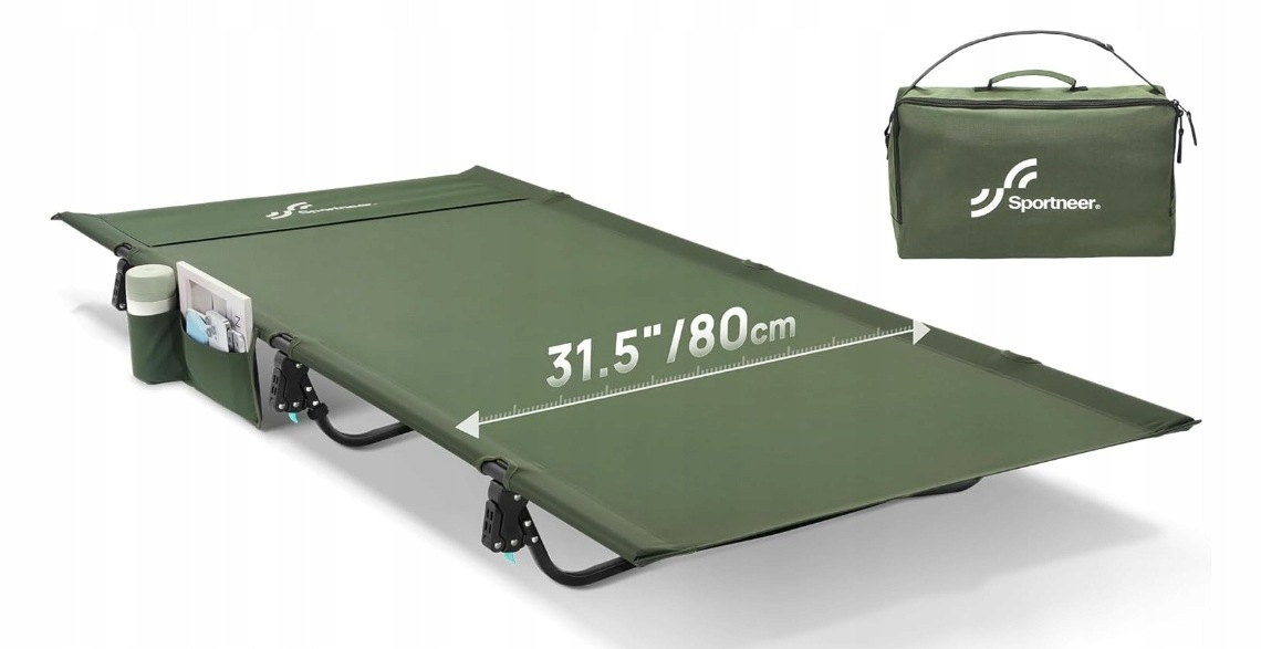 Łóżko polowe Sportneer 190 cm x 80 cm militarny zielony mocne