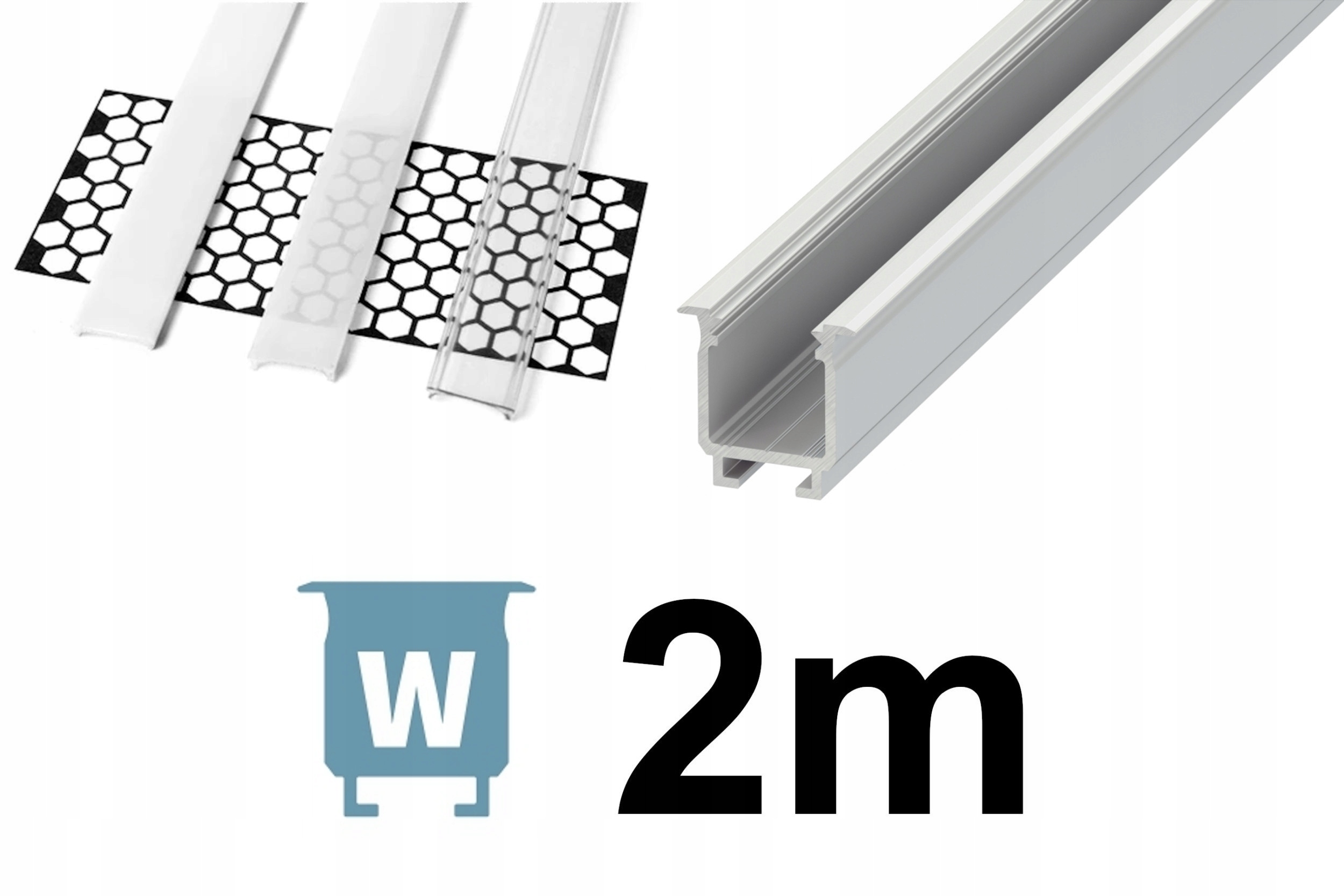 PROFIL DO TAŚM LED ALUMINIUM TYP W + KLOSZ SREBRNY