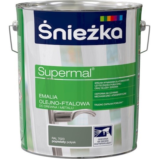 Śnieżka Supermal Emalia Olejovo-ftalová Popolavá Ral 7023 Lesk 10L