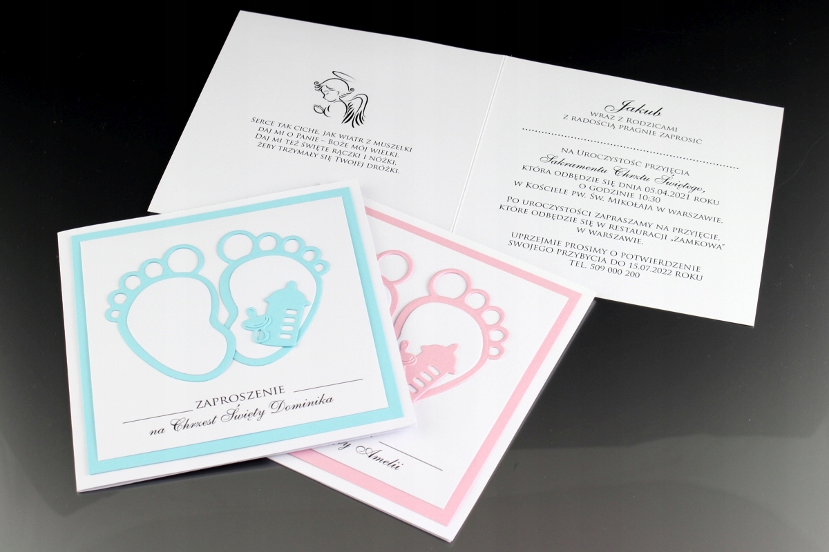 Zaproszenia na Chrzest ZŁOTE Personalizacja Kształt kwadratowy
