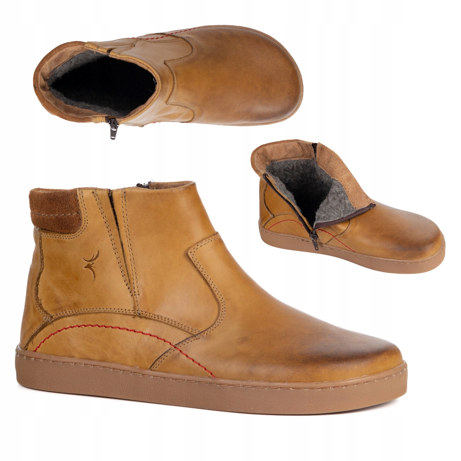 Pánské barefootové zimní kožené boty 756MP na zip, červené, velikost 41