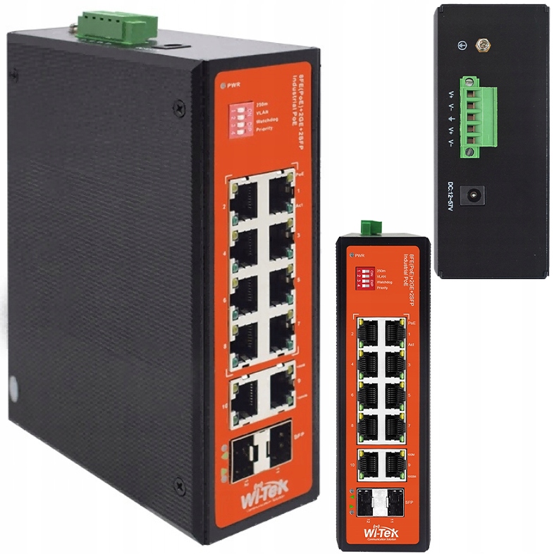 Switch Przemysłowy Poe gigabit Ethernet 12-PORT Din 240W Cctv