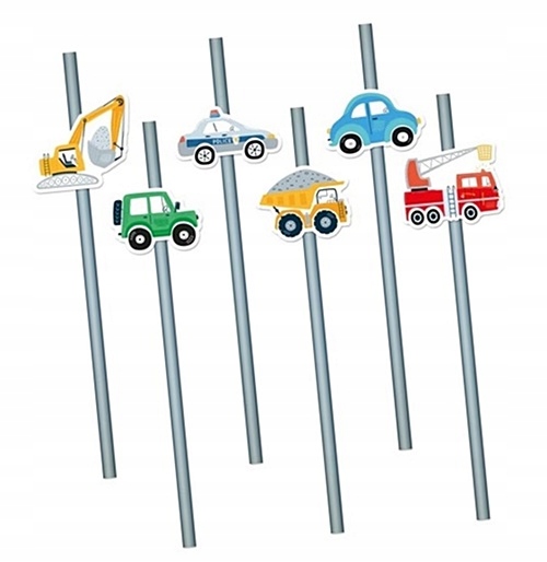 SŁOMKI RURKI PAPIEROWE URODZINY AUTA KOPARKA 6x