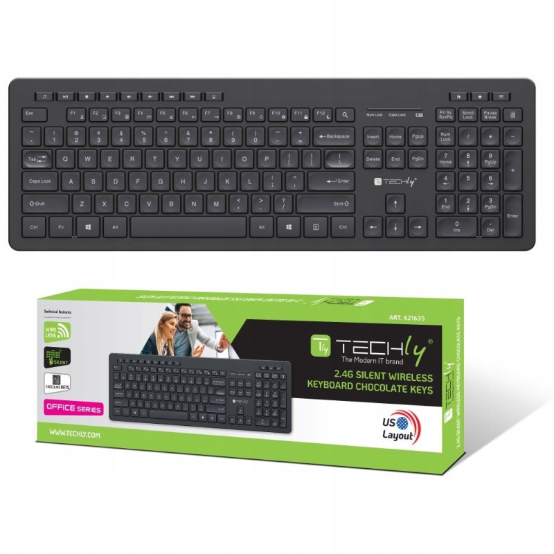 Klawiatura Bezprzewodowa Rf 2.4GHz 119 Klawiszy Chocolate Cicha Slim Techly