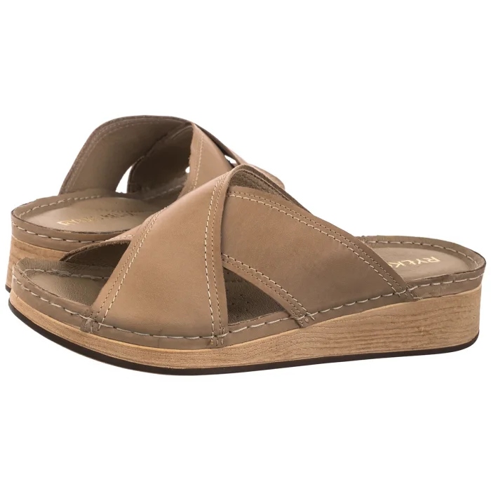 Dámské kožené Nazouváky na klínku Ryłko Béžová T1GI5___ _B52