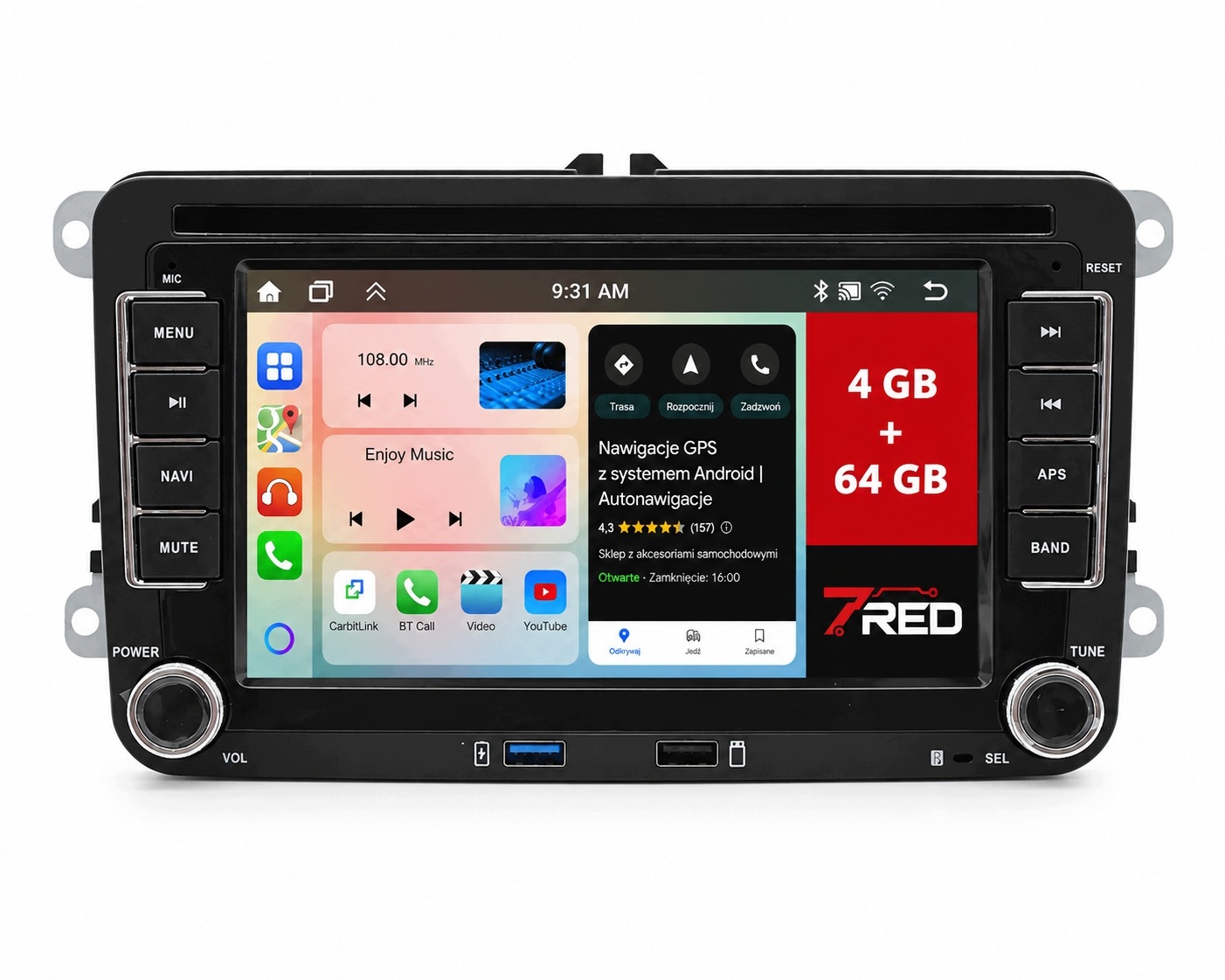 Autorádio Android Vw 7 palcov 4 Gb 64 Gb Gps Wi-Fi Cúvacia kamera