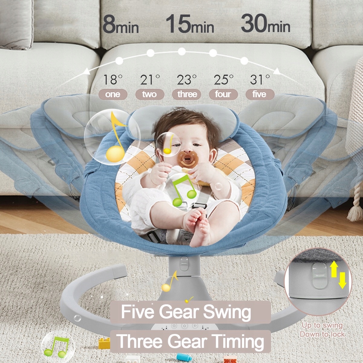 LEZACZEK BUJACZEK ELEKTRYCZNY HUŚTAWKA + PILOT Waga dziecka 0 - 9 kg