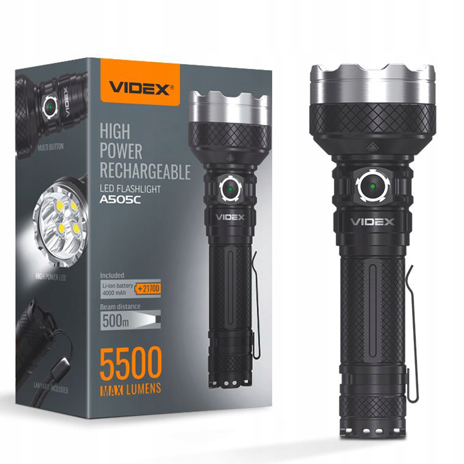 Latarka Taktyczna Led Ręczna Mocna 20W 5500lm Videx Wojskowa Wodoodporna