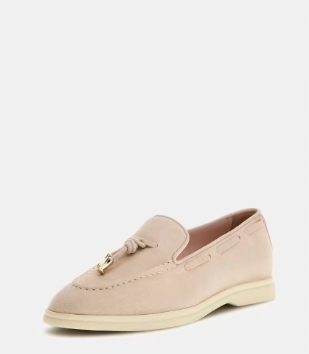 Guess Béžové Mokasíny Ze Semišové Kůže S Ozdobnou Sponou 40 Gga