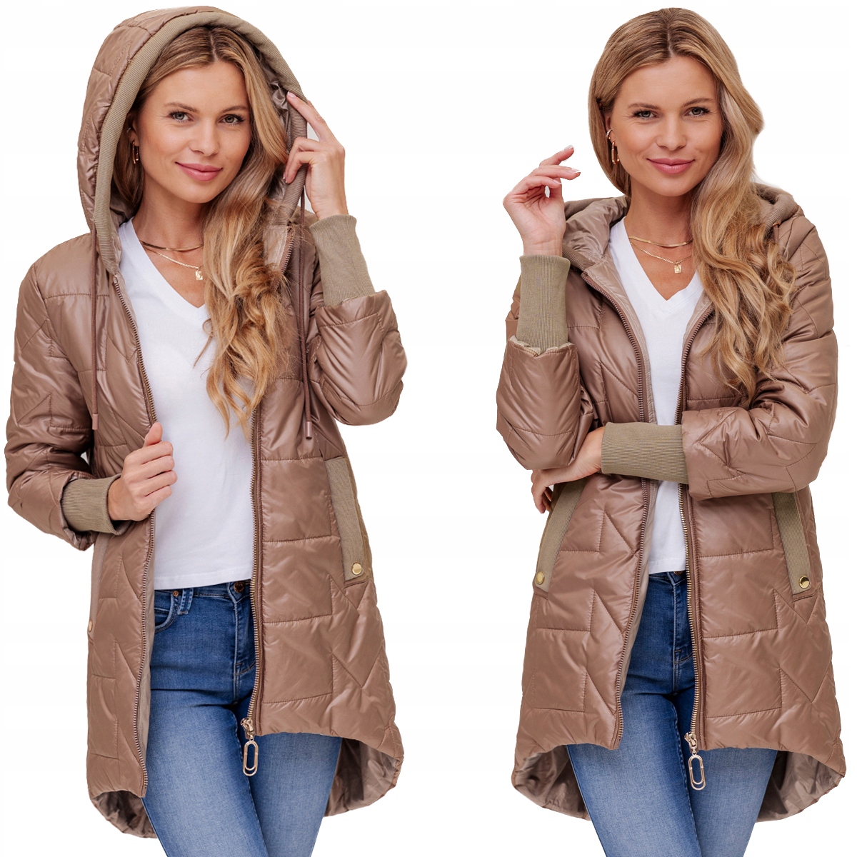 Asymetrická Jarní Přechodová Dámská Bunda S Kapucí, Dlouhá, Lehká