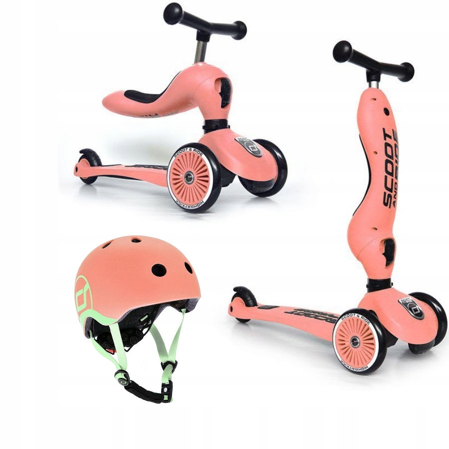 Zestaw Scootandride Highwaykick 1 Jeździk, hulajnoga 2w1 Kask Xxs-s Peach