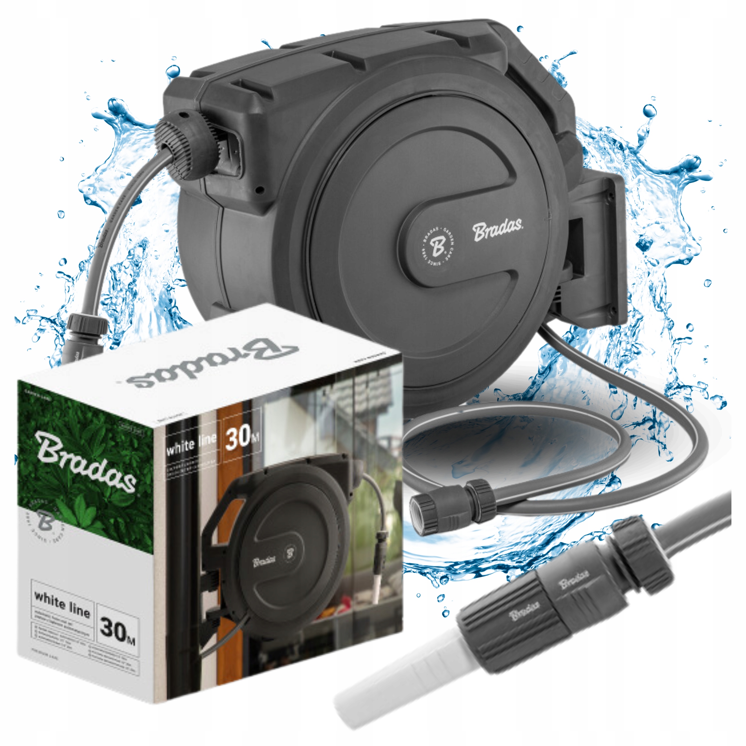 Navíjací Bubon Na Záhradnú Hadicu Automatický Navíjač 30 M Hadice Bielej Linky