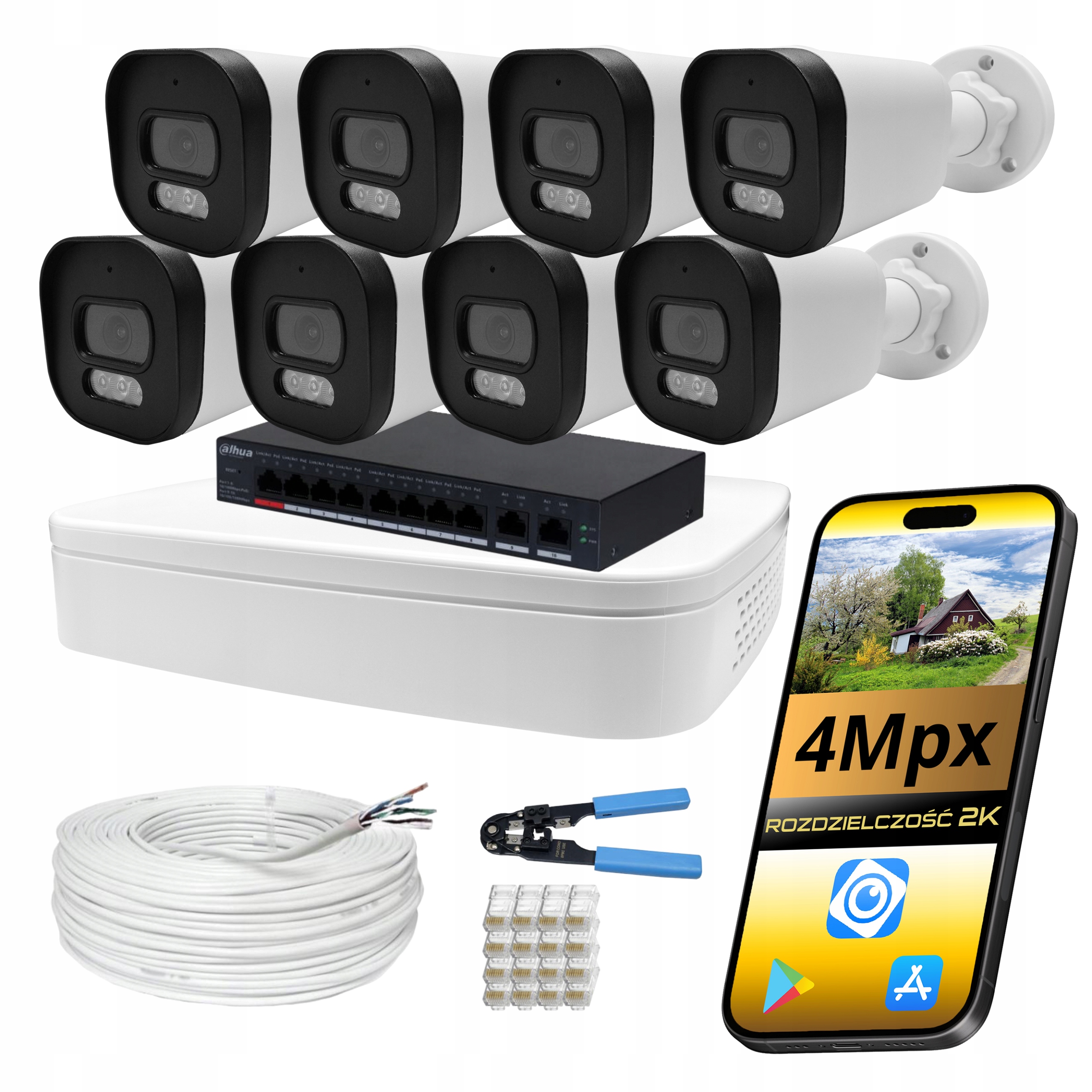 Monitorování Dahua Do Domácnosti 8 Kamer Dual Light 4MPX Ip PoE Monitorovací Sada