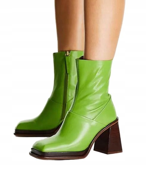 Asos Kotníkové Boty Na Kostce Zelená Čtvercová Špička 36 Kzm 36