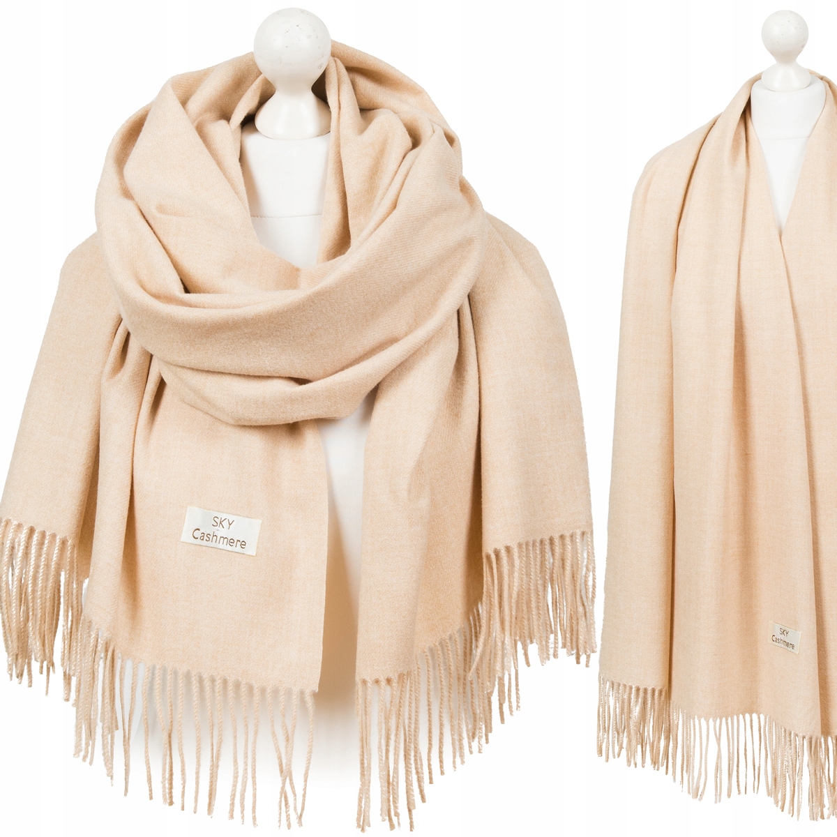 KASZMIROWY SZALIK PIĘKNY CIEPŁY damski SZAL GRUBY SKY CASHMERE