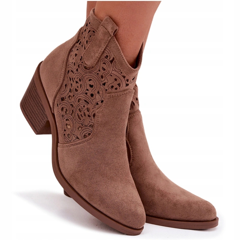 Kotníkové Boty Kovbojské Boty Eko Semišové Prolamované S.barski HY61-8012 Hnědé 39