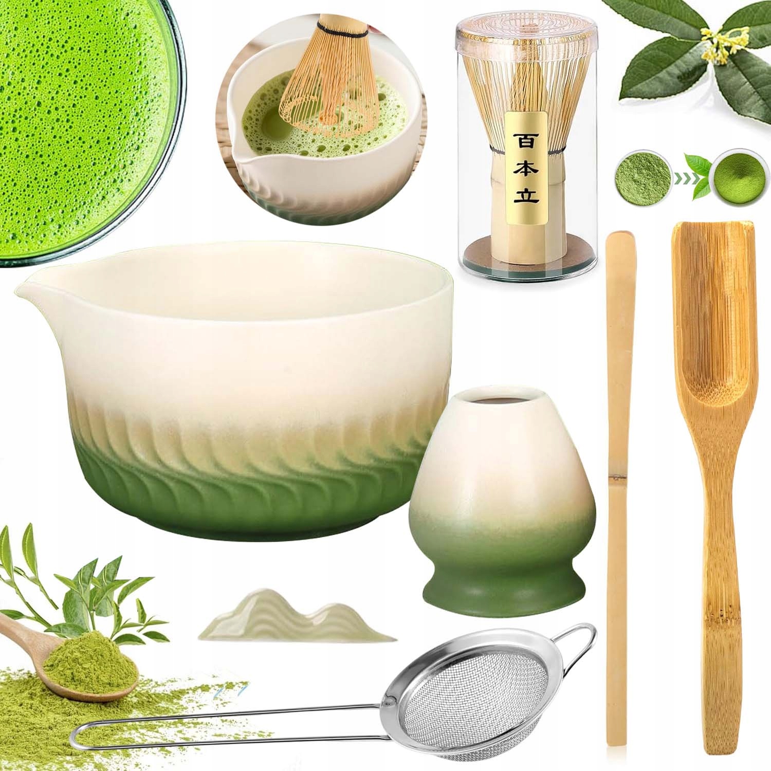 Ceramiczny Zestaw Do Matchy 7W1 Czarka Miotełka Łyżeczka Do Herbaty Matcha