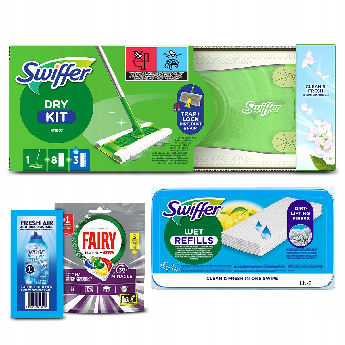 Zestaw Swiffer: Dry+Wet Kit Mokre chusteczki do podłóg 24szt