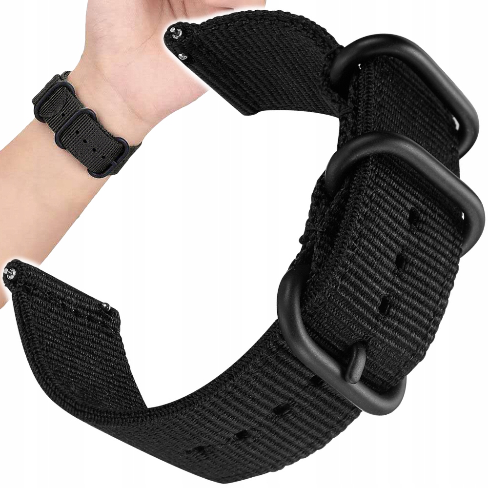 Pasek Nylonowy Canvas Z Klamrą Do Zegarka Smartwatch 22MM Czarny