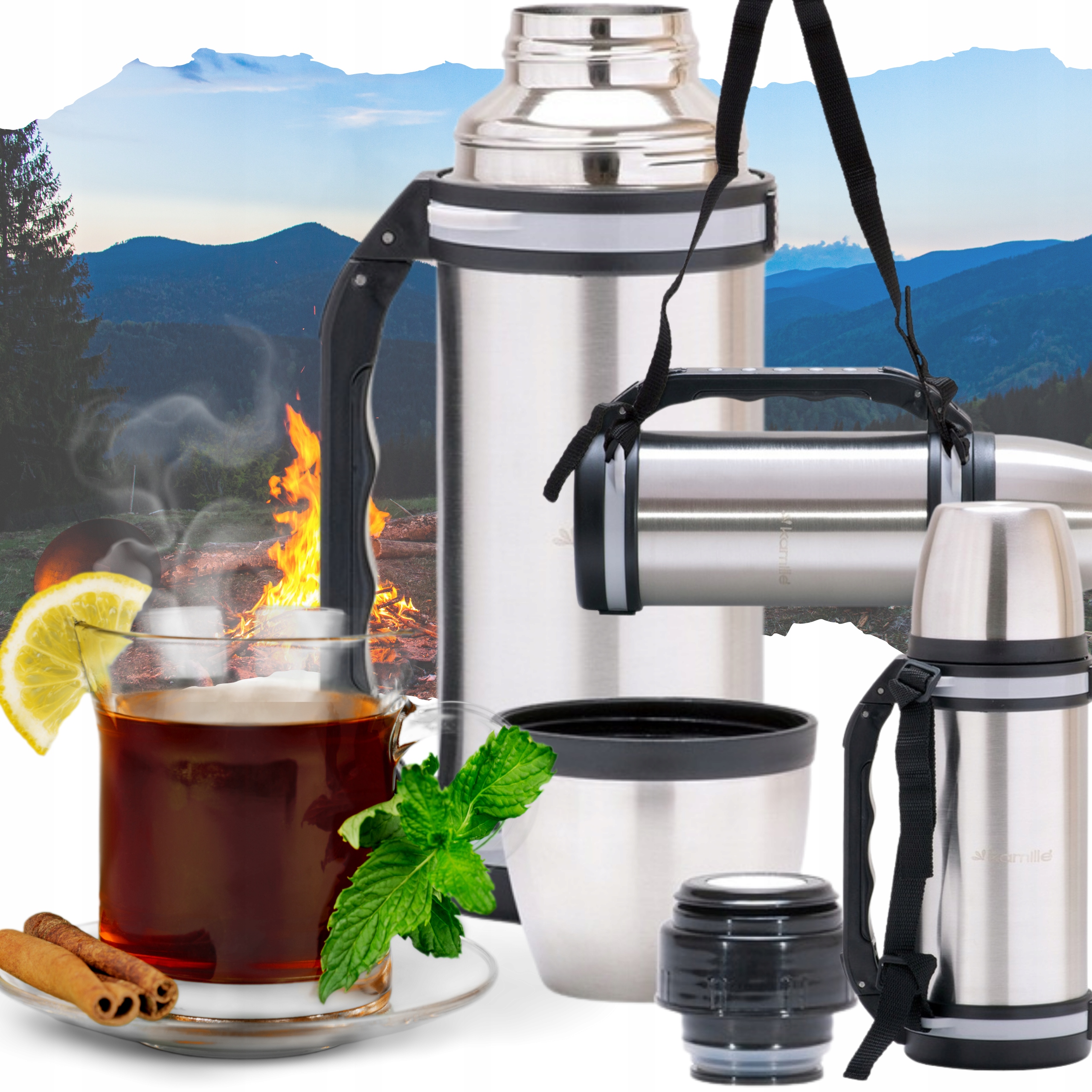 TERMOS PRÓŻNIOWY KUBEK TERMICZNY bidon 1L KAMILLE