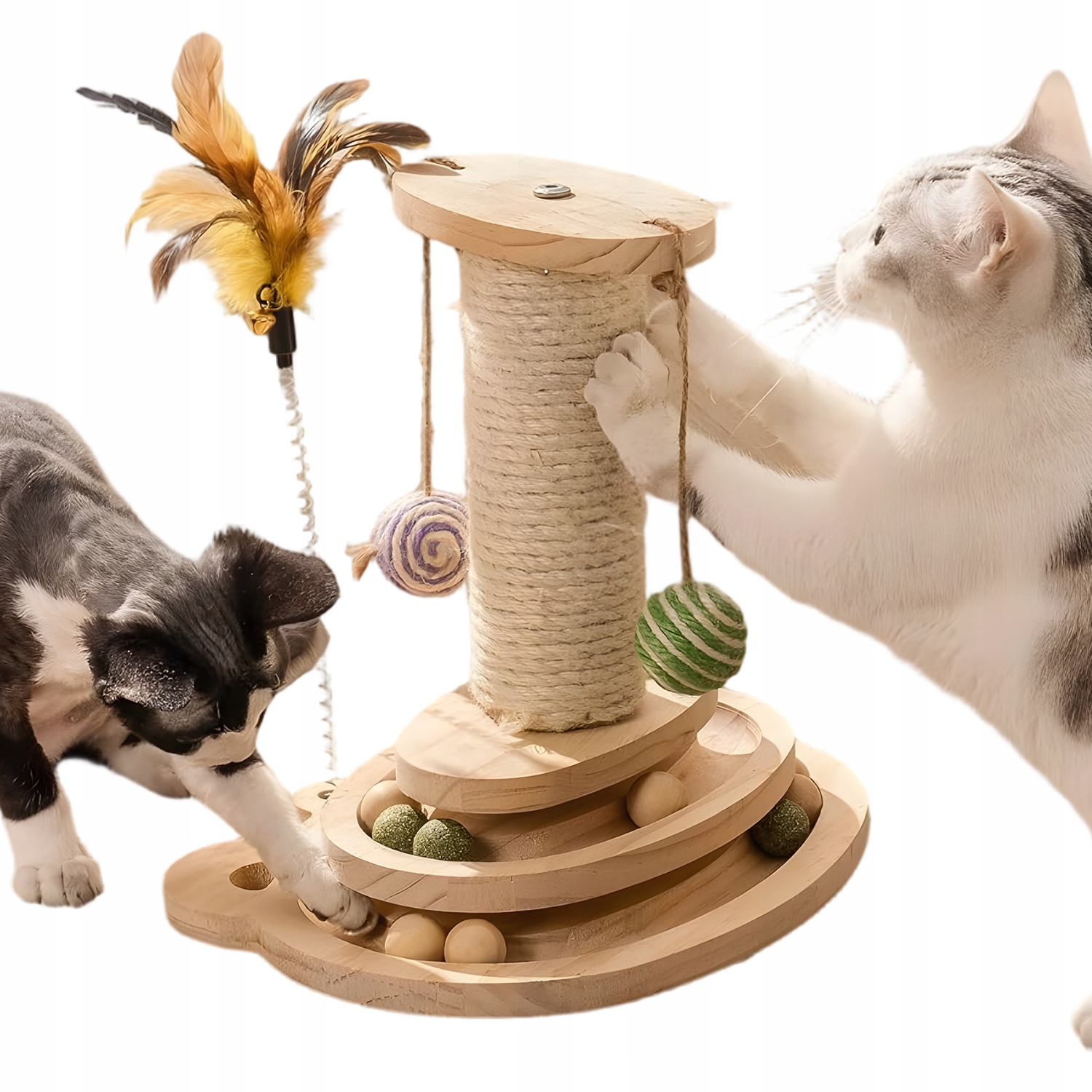 Levně Škrabadlo Pro Kočky Dřevěná Hračka Ve Tvaru Válečku Interaktivní Hra