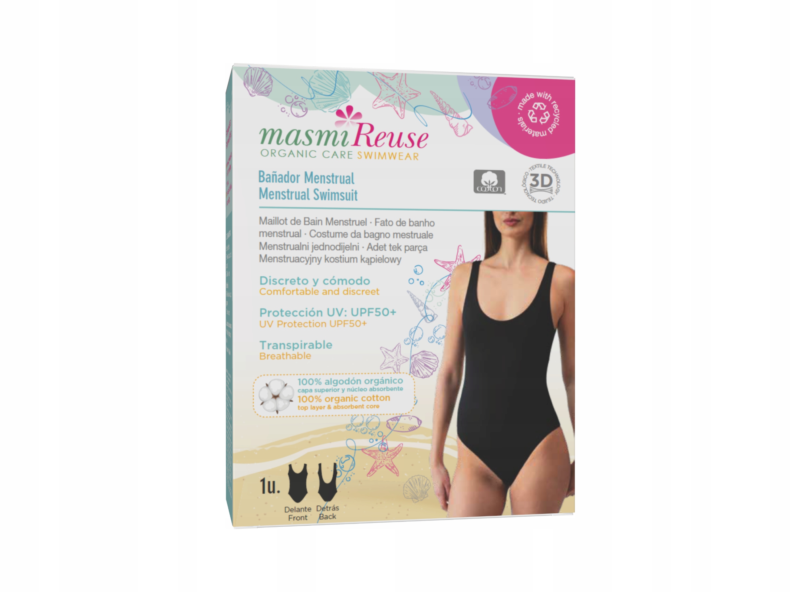 Menstruační plavecký kostým Masmi /UPV50+/odolný vůči chlóru Xs