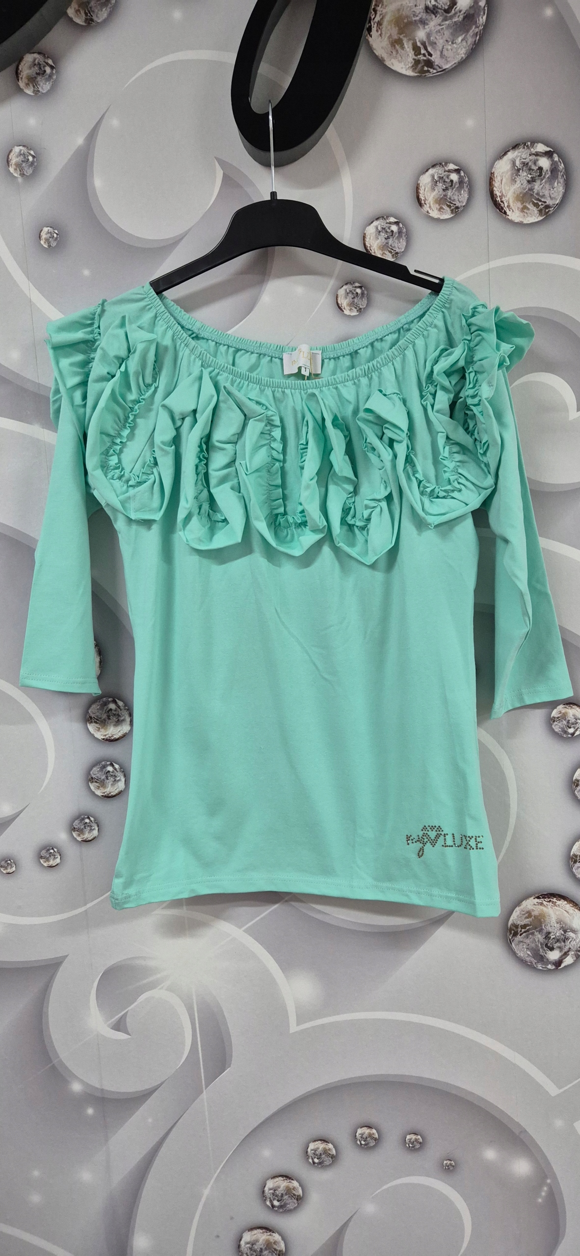 Mikina My Luxe ecru, mátová Španělská volánek Vel. 1, S, M, L