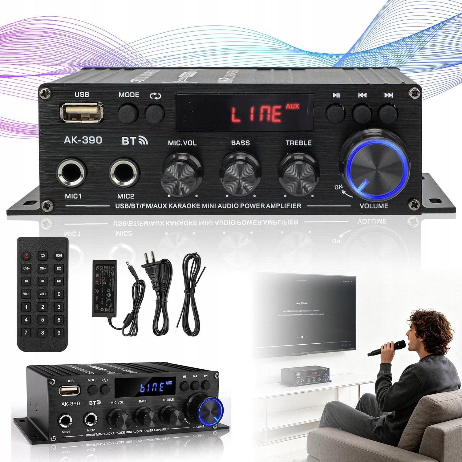 2KANÁLOVÝ Mini Audio Zesilovač Pro Domácí Kino S Dálkovým Ovládáním Bluetooth 5.0