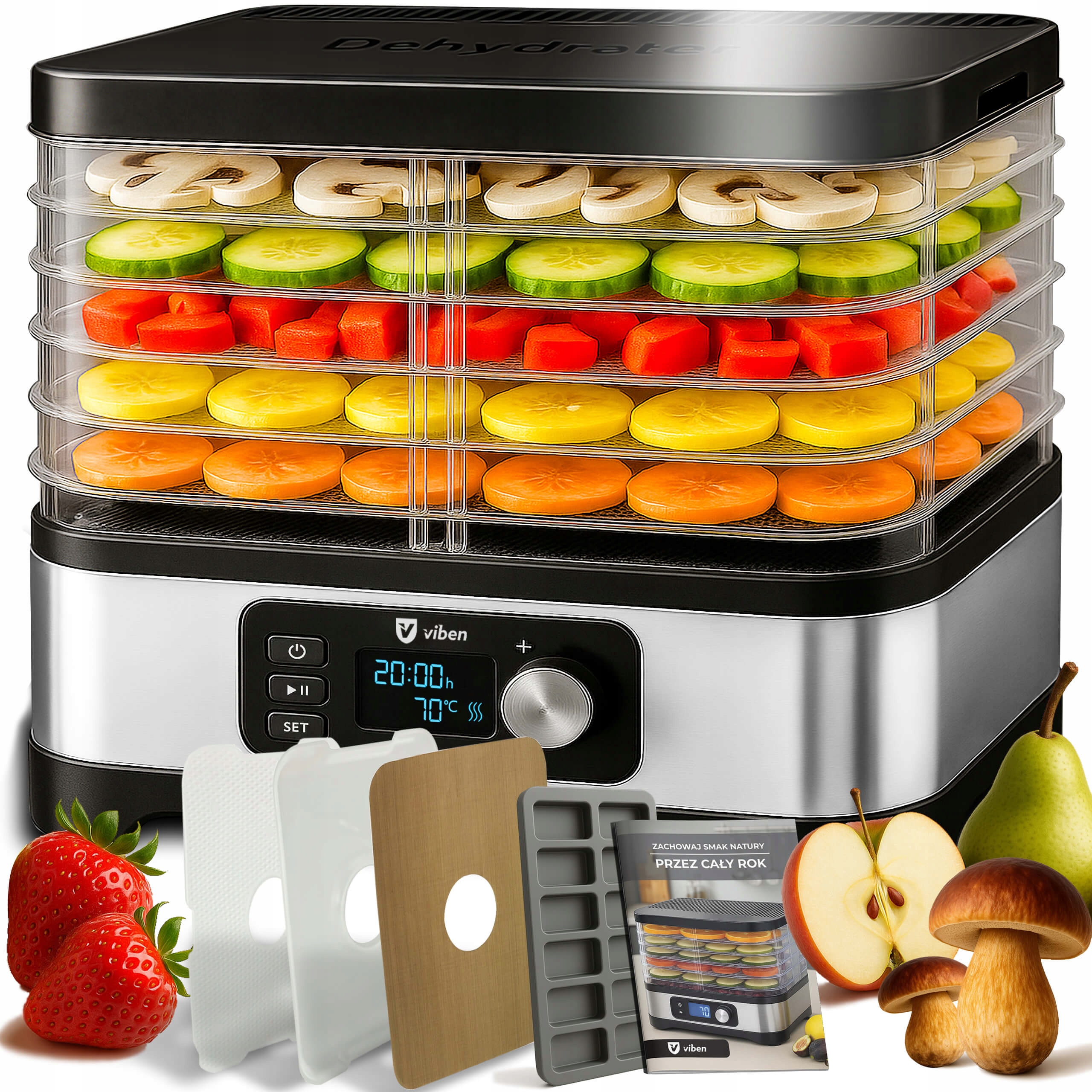 Sušička na houby a ovoce zeleniny, tichý časovač, recepty 6 sít 450 W doplňky