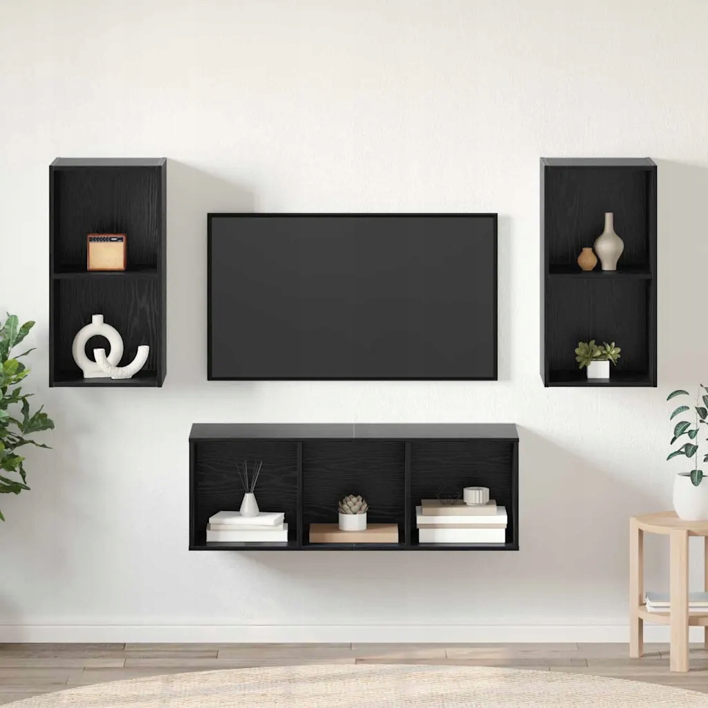 vidaXL Zestaw szafek Rtv 3 pcs Czarny Dąb Materiał drewnopochodny