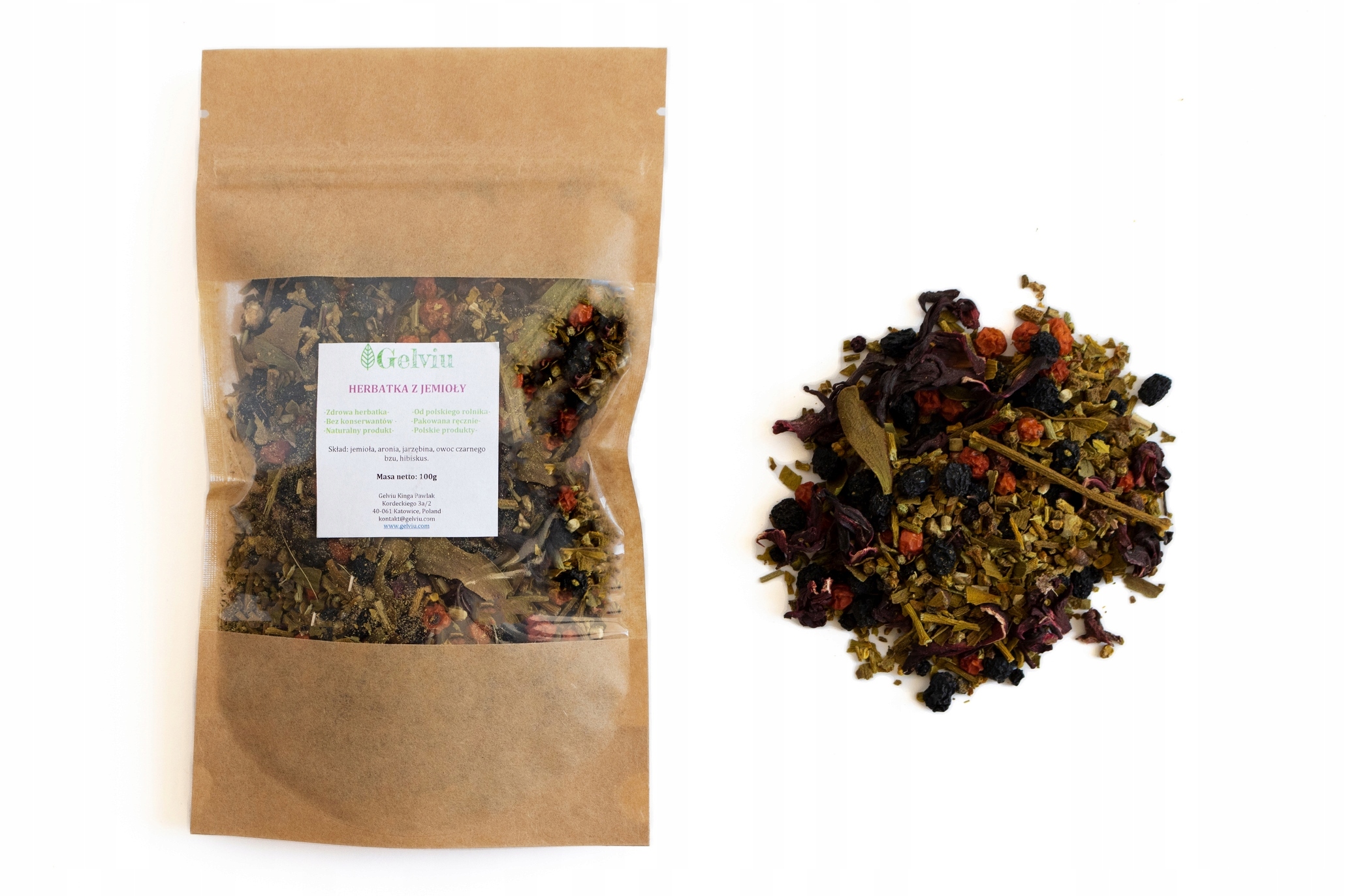 Gelviu Herbata ziołowa napar z jemioły i owoców z hibiskusem doypack 150g