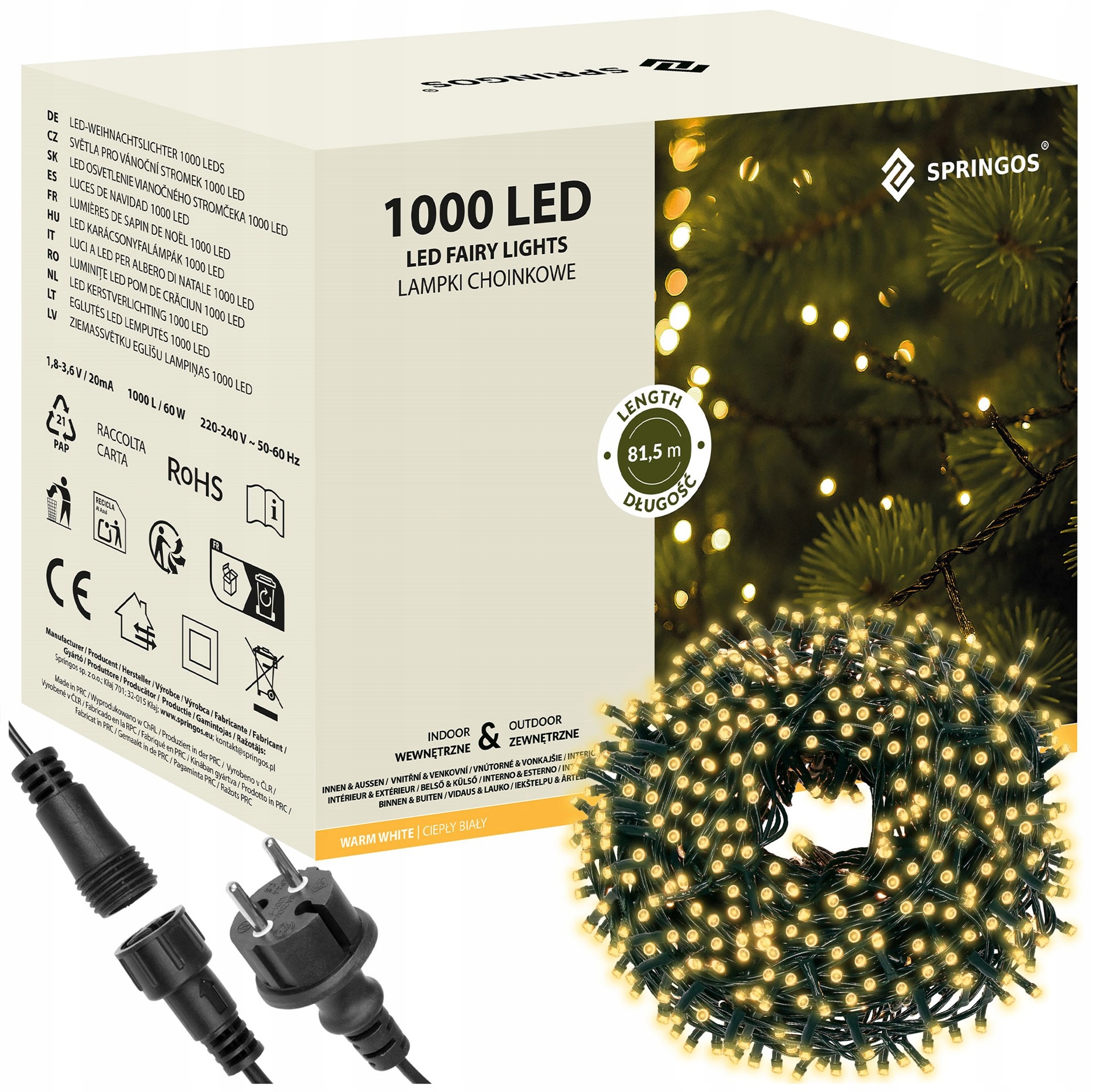 1000LED Venkovní Vánoční Osvětlení IP44 Teplá Bílá Světelná Girlanda