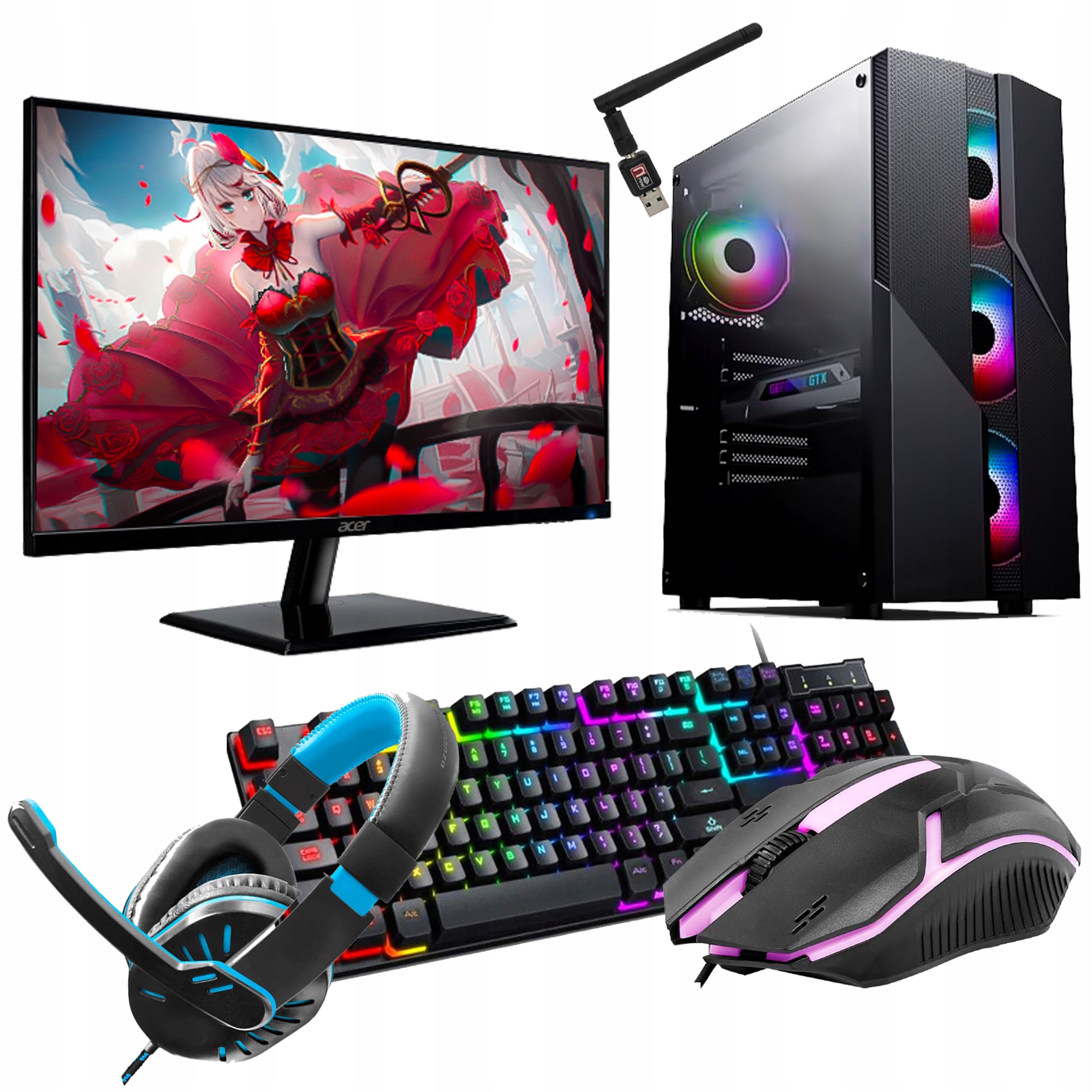 ZESTAW GAMINGOWY KOMPUTER Core I7 RX 6600 1TB SSD DO GIER WINDOWS 11 GRACZ