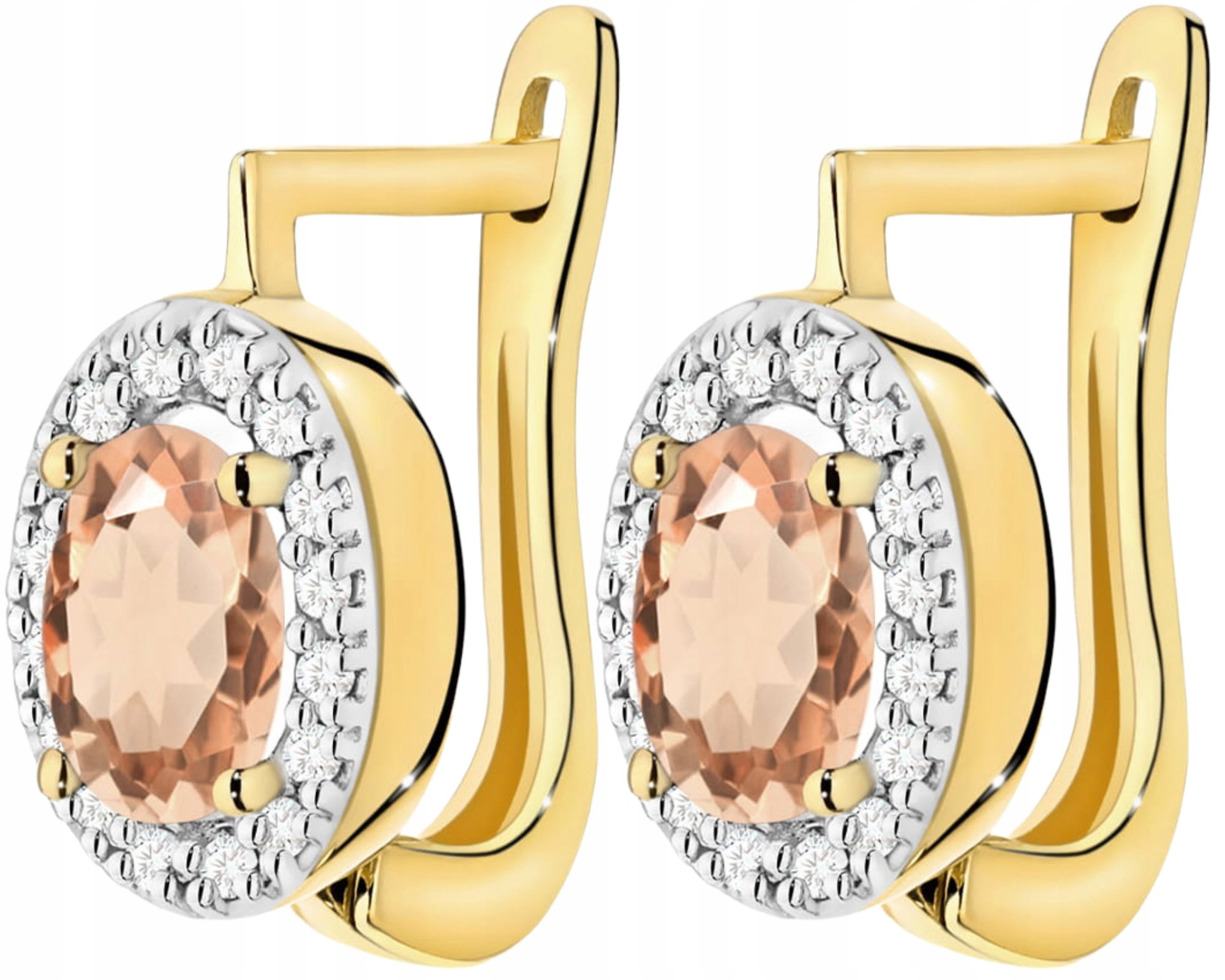 Zlaté Náušnice Přírodní Kámen Morganit A Anglické Diamanty Zapínání 585