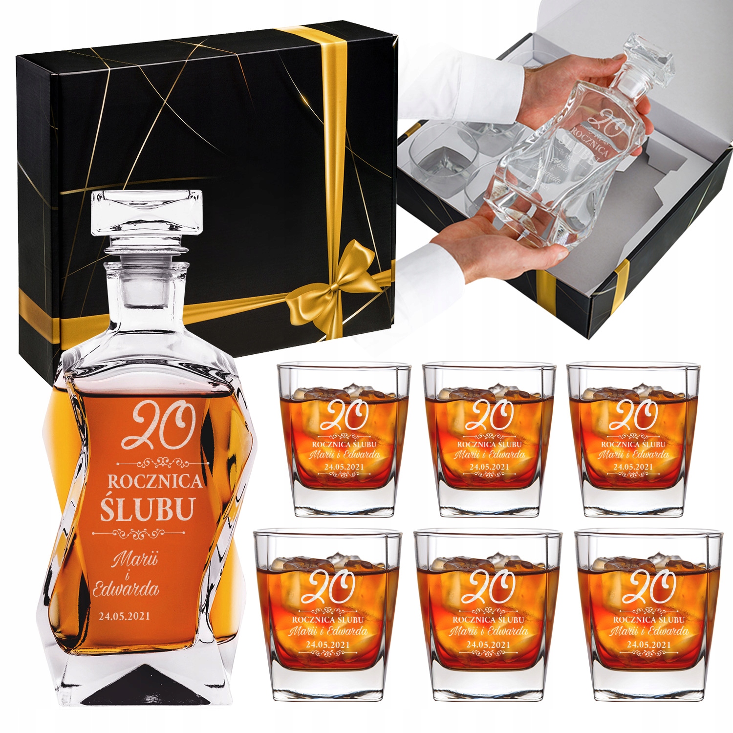 SZKLANKI DO WHISKY SZKLANKI Z GRAWEREM PREZENT NA ROCZNICĘ KARAFKA